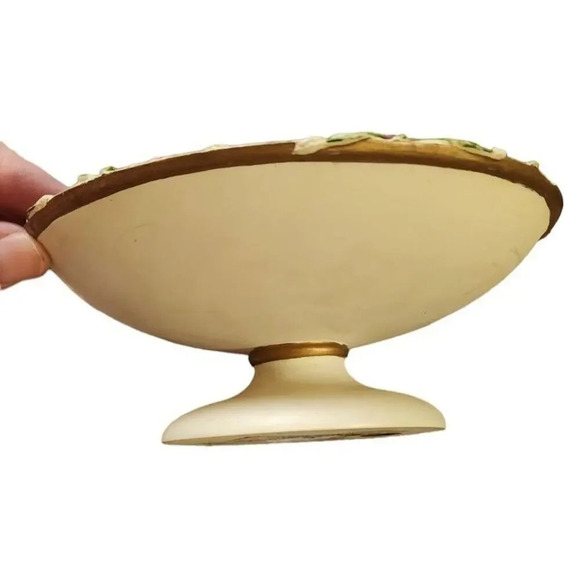 Crown Heritage England Ceramic Soap Holder White & Pink Rose Emboss Brass Dish - Picture 4 of 5